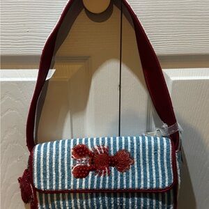 Striped Blue and Red Lobster Shoulder Bag beaded India viral nwt